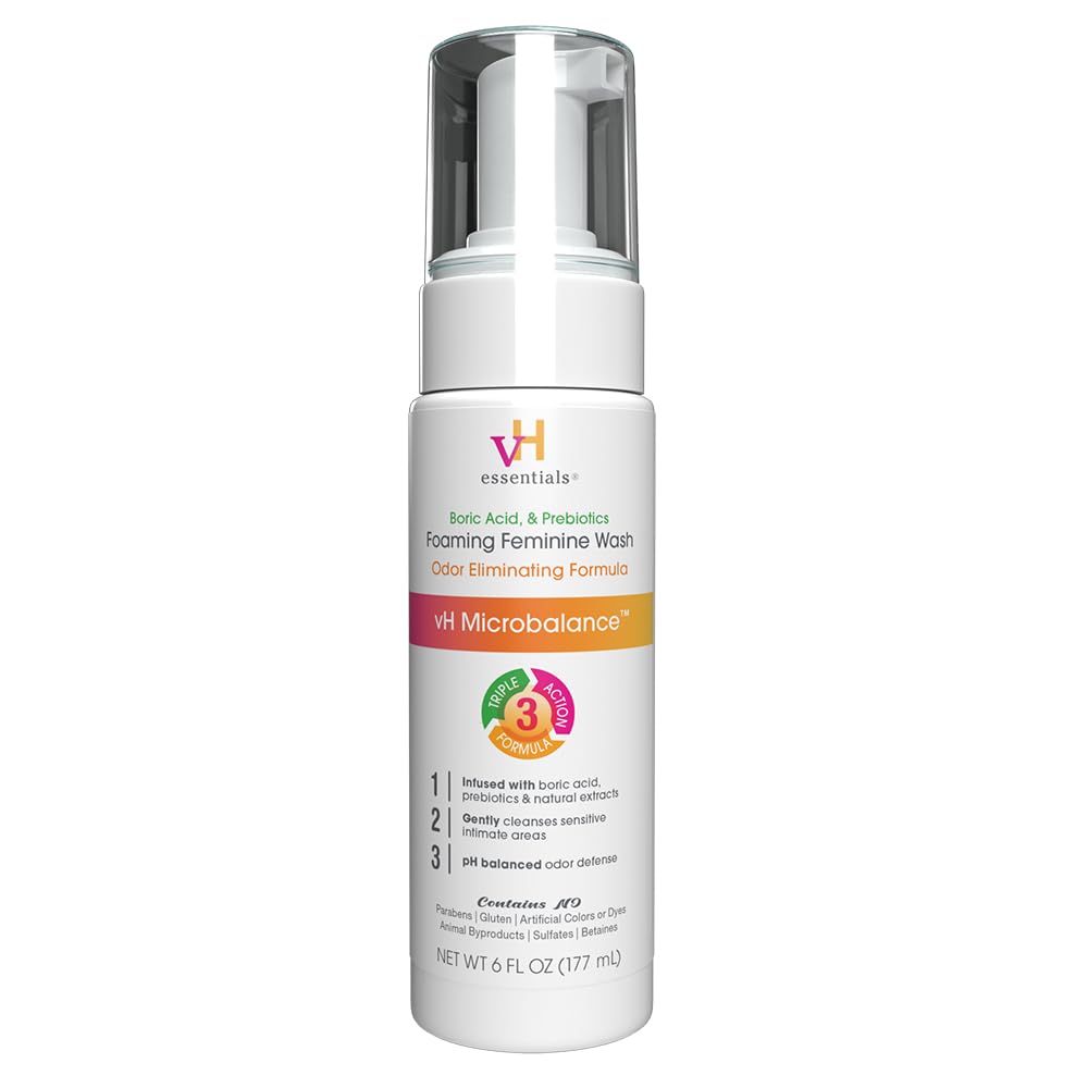 vH essentials Foaming Feminine Wash – Boric Acid and Prebiotic – Ph Balanced, Hypoallergenic, Natural Botanical Extracts and Vitamins – Odor Eliminating Formula – 6 Fl Oz vH essentials Foaming Feminine Wash – Boric Acid and Prebiotic – Ph Balanced, Hypoallergenic, Natural Botanical Extracts and Vitamins – Odor Eliminating Formula – 6 Fl Oz