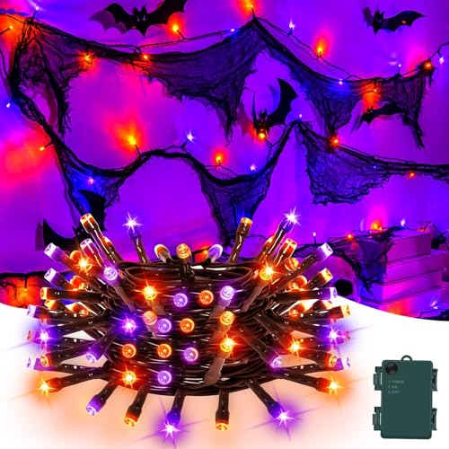 cshare Halloween Deko Lichterkette, 3M 30er Orange Lila Lichterkette Batterie mit Schwarzem Stoffgaze, Timer, 8 Modi, Wasserdicht, für Kamin, Treppe,...