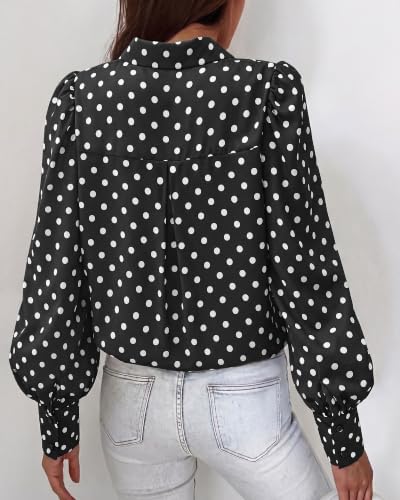 BTFBM Summer Blouses for Women Dressy Casual 2026 Long Sleeve Button Down Shirt V Neck Boho Spring Tops Fashion Clothing(Polka Dot Black, X-Large) — view 5