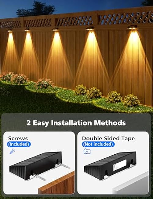 APONUO Solar Fence Lights Outdoor Waterproof, Fence Lights Solar Powered, Warm White Solar Light for Fences, Backyard, Patio, Wall, Deck, Yard (12 Pack, Black)