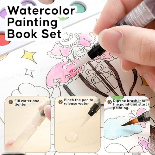 Image of MASTANO Watercolor Painting and Doodle Set for Kids - DIY Graffiti Coloring Note-Book Magic Books with Pigments and Paper, Suitable for Kindergarten and Kids Art Projects with Color (Rabbit)
