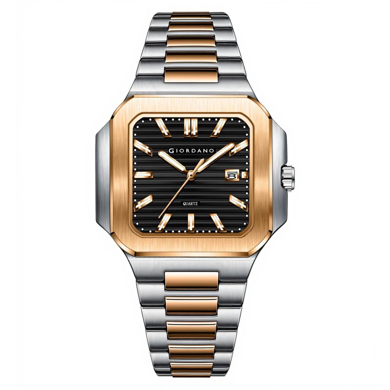 Image of Giordano Square Formal Watch for Men - Textured Dial,Day & Date Display and Stylish Stainless Steel Strap