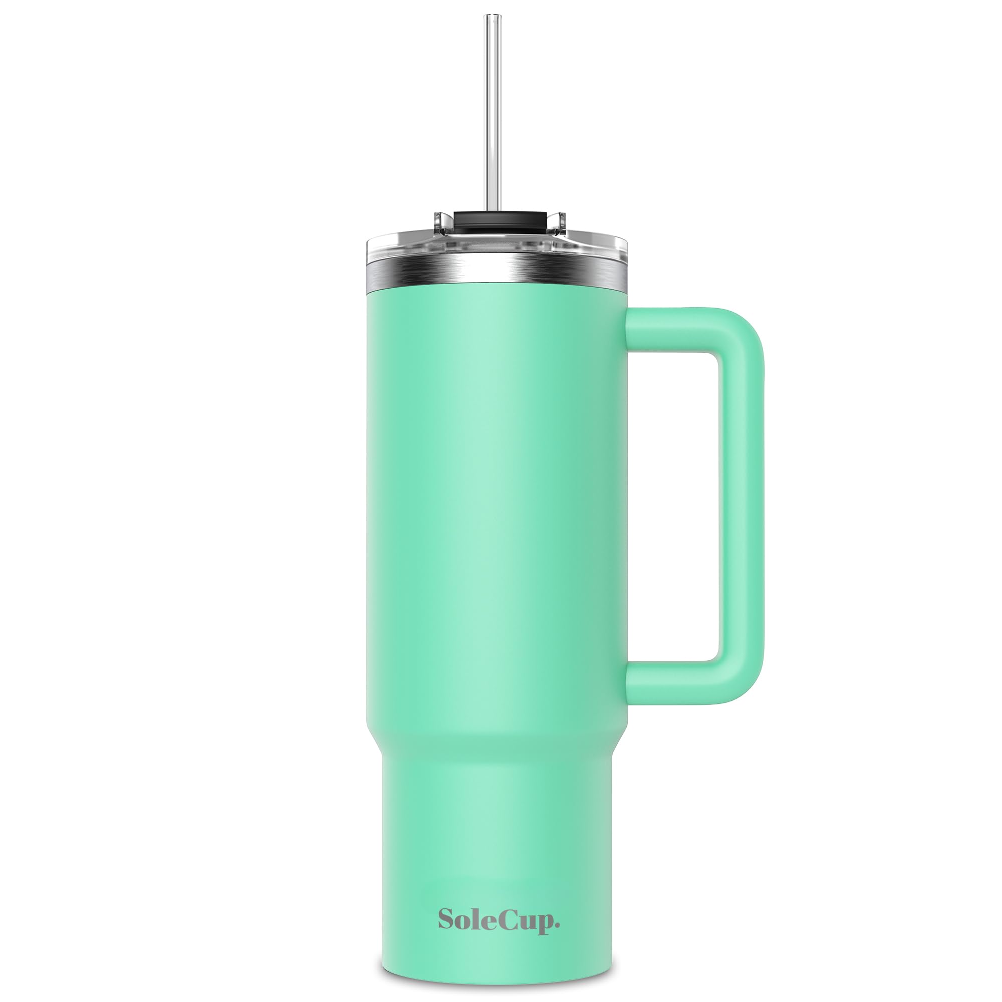 SoleCup. 30oz Travel Mug with Handle, Lid and Two Straws, Drinks Stay Hot for 8 Hours and Cold for 24 Hours