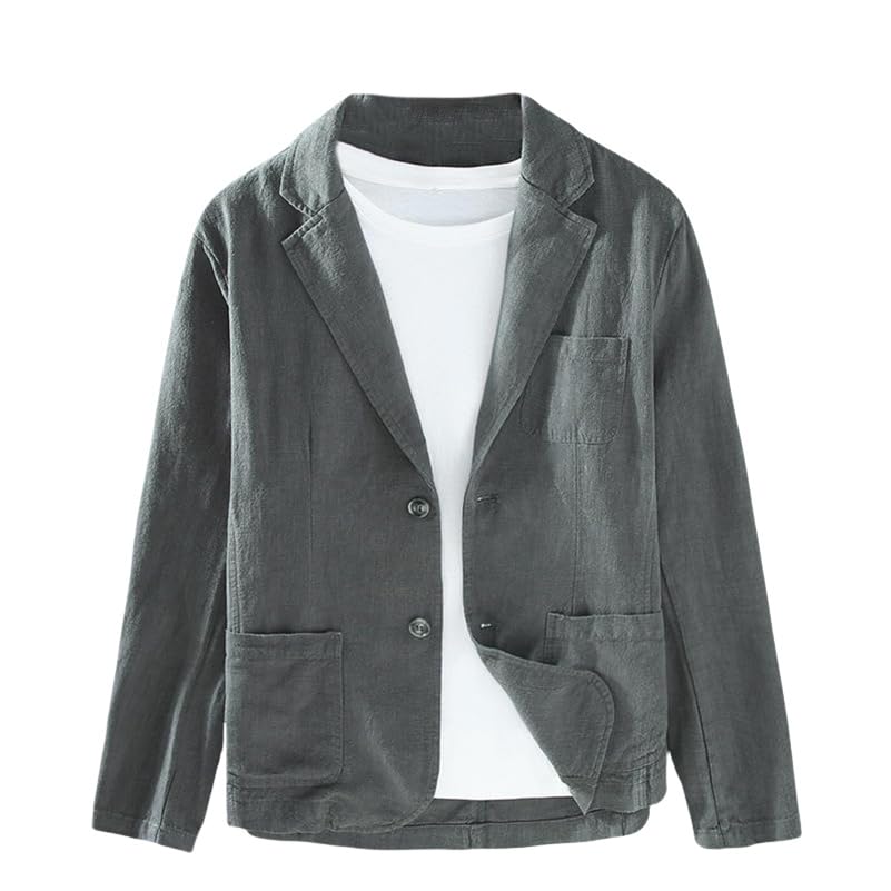 Veste en coton et lin homme style japonais à col revers décontractée