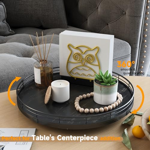 Image of 13 inch Oak Bathroom Vanity Tray Turntable for Perfume Candle, Round Wooden Decorative Tray for Kitchen Sink Countertop Organizer, Bathroom Counter Organizer for Skincare Makeup, Farmhouse Black Gold