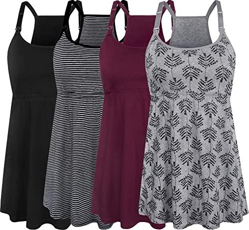 Image of SUIEK 4 Pack Nursing Tank Tops Maternity Cotton Cami Breastfeeding Sleep Bralette
