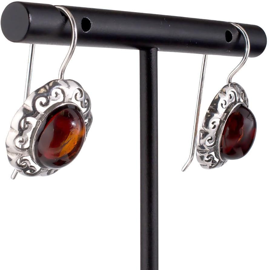 Amber Earrings - Sterling Silver Baltic Cherry Amber Fish Hook Earrings - Sterling Silver Jewelry Collection