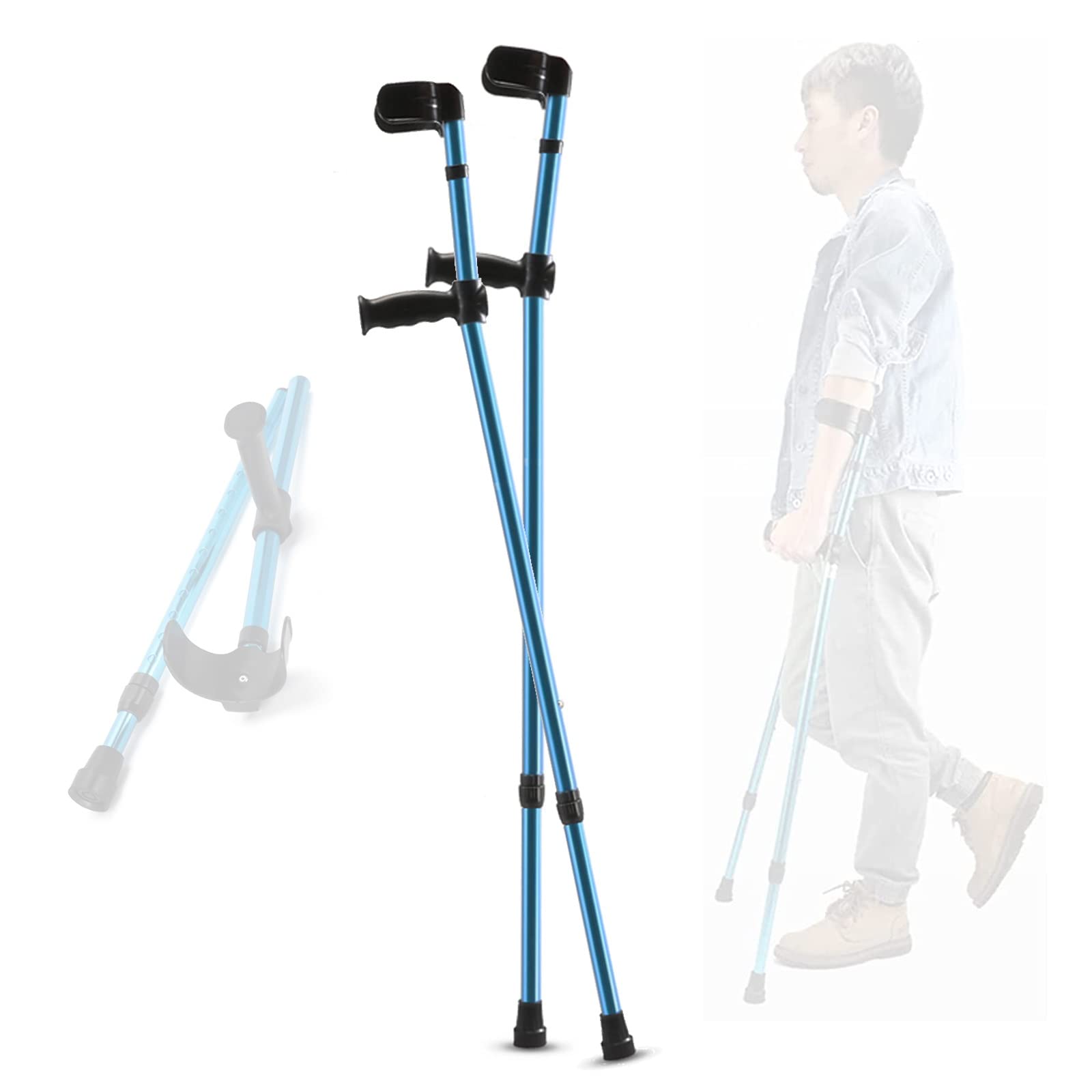Muletas Ergonómicas para Antebrazo, Muletas de Aluminio Regulables en Altura, Muletas para Codo Azul, Bastones Plegables