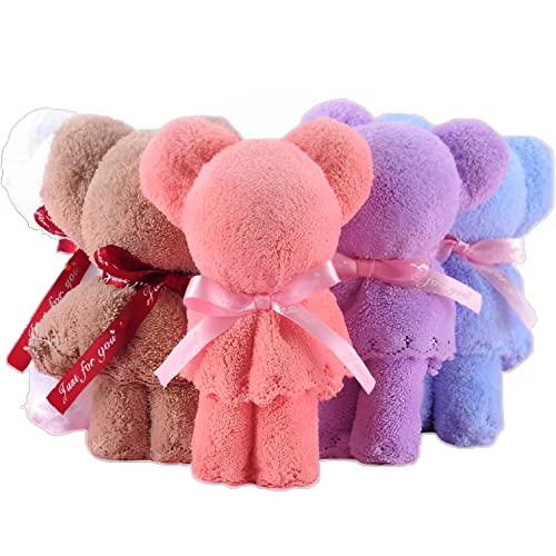 MIMIA プチギフト かわいい タオル ハンカチ ギフト プレゼント景品 結婚式 ホワイトデー お返しタオルギフト くま 個包装 (5色×1セット 計5個)