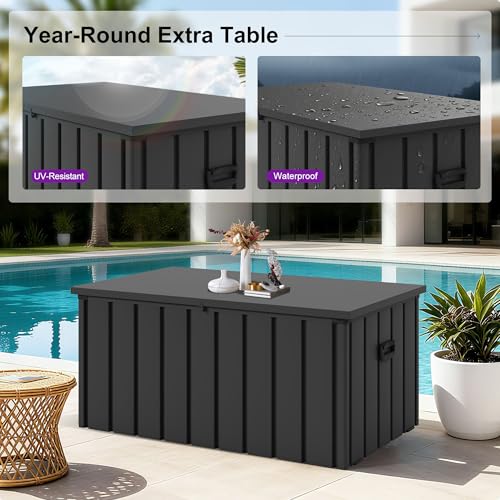 Image of PURPLE LEAF Outdoor Deck Box 150 Gallon, Waterproof Lockable Storage, Gray
