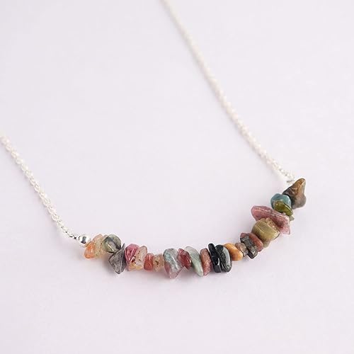 Miniatura 3 de Thecraftman Natural Multi Tourmaline Chips Bar Necklace, Gemstone Pendant Necklace, Genuine Gemstone, Birthstone, Gift for Her, Healing Stone, 18