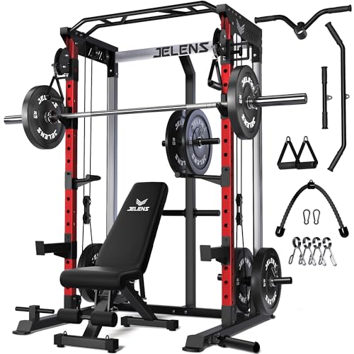 Image of JELENS C21 Power Cage, 2000LBS Multi-Function Power Rack with Independent Dual Pulley System, All-in-One Squat Rack for Cable Crossover, Home Gym Workout Machine