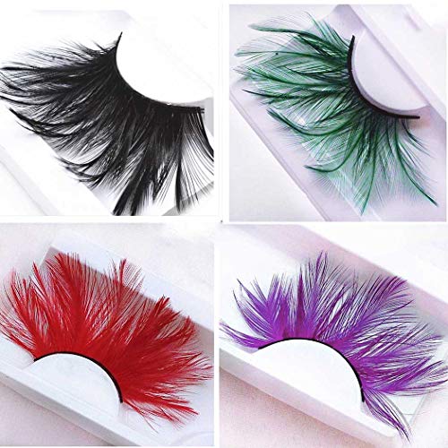 Nicute Feather Fake Eyelash Peacock False Eyelashes Set Colorful Dance Halloween Cosplay Long Lashes for Women and Girls (4 Pairs)