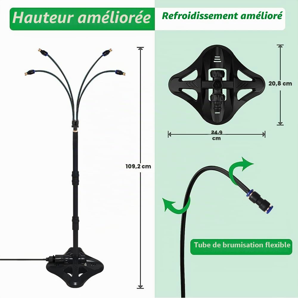 UR Forest Système de Refroidissement brumisateur sur Pied de 8 m + 4 Buses de brumisation en Laiton, 2 Options de Hauteur, Tuyau brumisateur pour terrasse extérieure, Refroidissement des Animaux