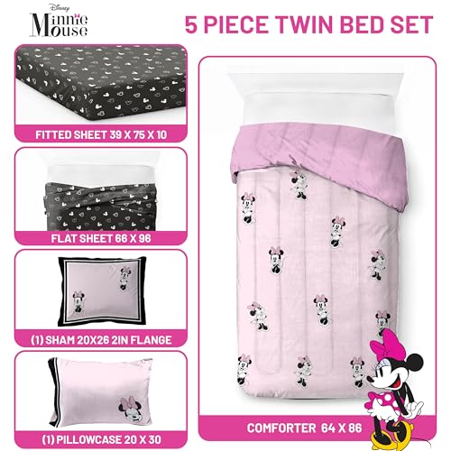 Image of Jay Franco Kids Comforter Set Includes Sheets and Pillow Covers - Soft and Cozy Bed Set for Stylish Room Decor, Official Licensed Bedding, Multi - Minnie Mouse, 5 Piece Twin