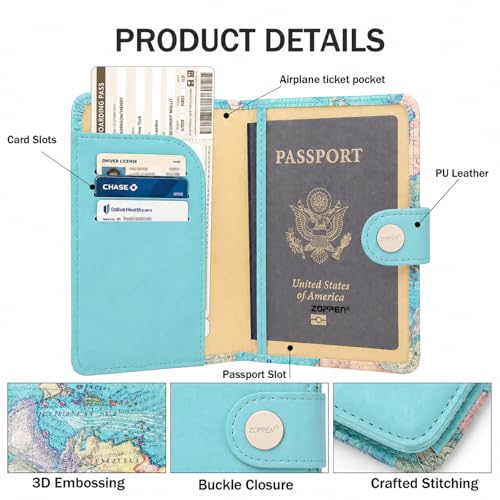 Image of ZOPPEN Passport Holder Women, Passport Cover Travel Wallet Rfid Blocking Passport Wallet Cover Case Travel Essentials Document Organizer, Map