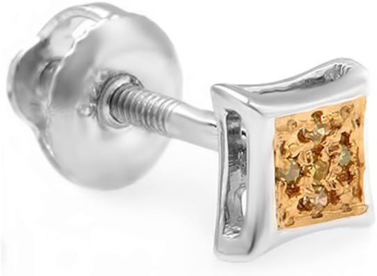 Dazzlingrock Collection 0.03 Carat (ctw) Round Yellow Diamond Micro Pave Kite Shape Hip Hop Iced Out Stud Earring (1Pc Only), Unisex Design Ladies, Mens Real Diamond Earrings