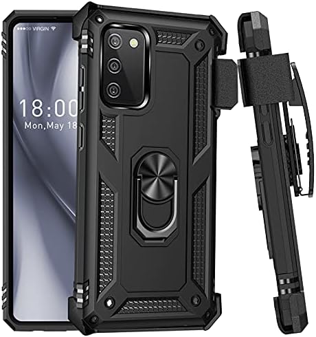 for Samsung Galaxy A02S Case with Belt Clip Holster Ring Holder, Military Grade Protection Cover[Fit for Magnetic Car Mount] Shockproof Anti Scratch Case for Samsung Galaxy A02S (Black)