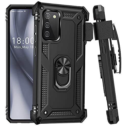 For Samsung Galaxy A02S Case With Belt Clip Holster Ring Holder, Military Grade Protection Cover[Fit For Magnetic Car Mount] Shockproof Anti Scratch Case For Samsung Galaxy A02S (Black) #TOP2