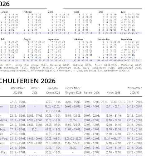 Taschenkalender für das Jahr 2026 Classica Kalender klein mit Monatsübersicht Sonn- und Feiertagen in Blau mit Adressheft PVC Einband in Schwarz