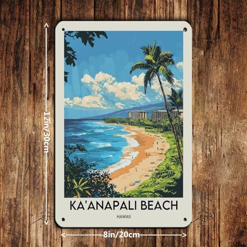 Kaanapali Poster rétro en métal sur la plage, décoration murale 20 x 30 cm