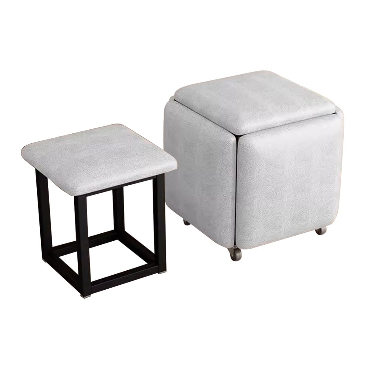 Tabouret cube empilable 5 en 1, ottoman mobile beige et chaise gigogne