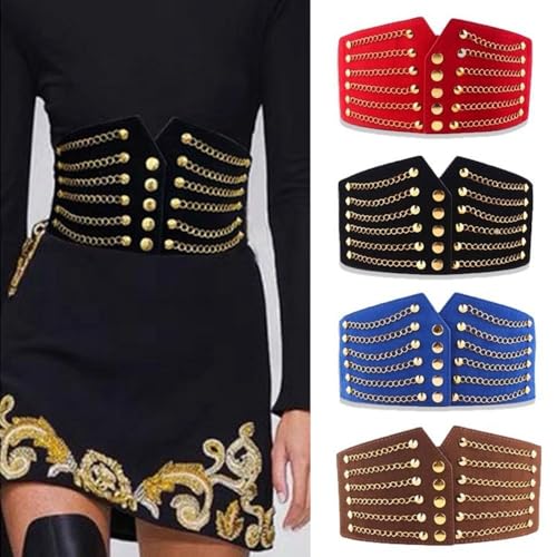 Chain Rivet Waistband Elastic Buckle Retro Clothing Supplies Dress Belt Elegant Wide Waist Belt Women(color 3)3