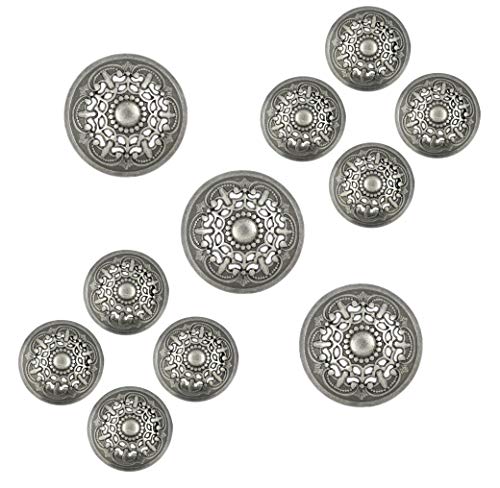Bezelry Medieval Filigree Domed Metal Shank Buttons. Blazer Button Set. 3 Pcs Of 22Mm, 8 Pcs Of 17Mm (Gray Silver) #TOP13