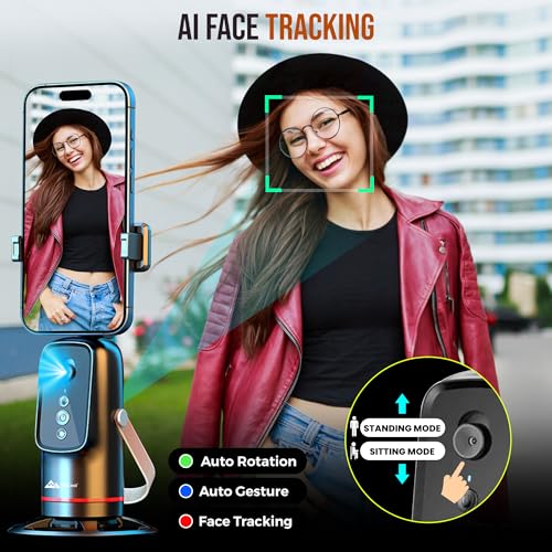 Image of WeCool 360 AI Auto Face Tracking Tripod with Motion Sensor,2200mAh Battery, AI Intelligent Lens | Auto Rotating Stand with 1 /4 inch Mount for GoPro,Mobile,Camera,Vlogging & Shooting