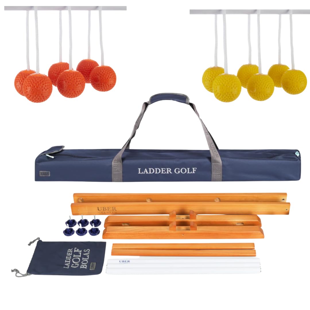 Leitergolf Set professionelle Qualität mit Holzgestell, Weiche Bolas in 4 Farben, Luxus Tragetasche, Premium Outdoor Spiel, offiziell und turniertauglich