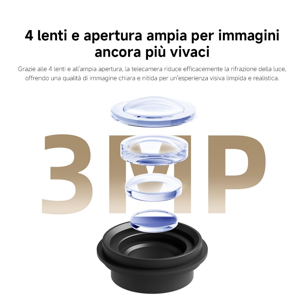 XIAOMI Smart Camera C301 (Videocamera di sorveglianza), risoluzione 2K, protezione privacy, visione notturna a colori, visione completa a 360°, rilvamento delle persone, audio bi-direzionale