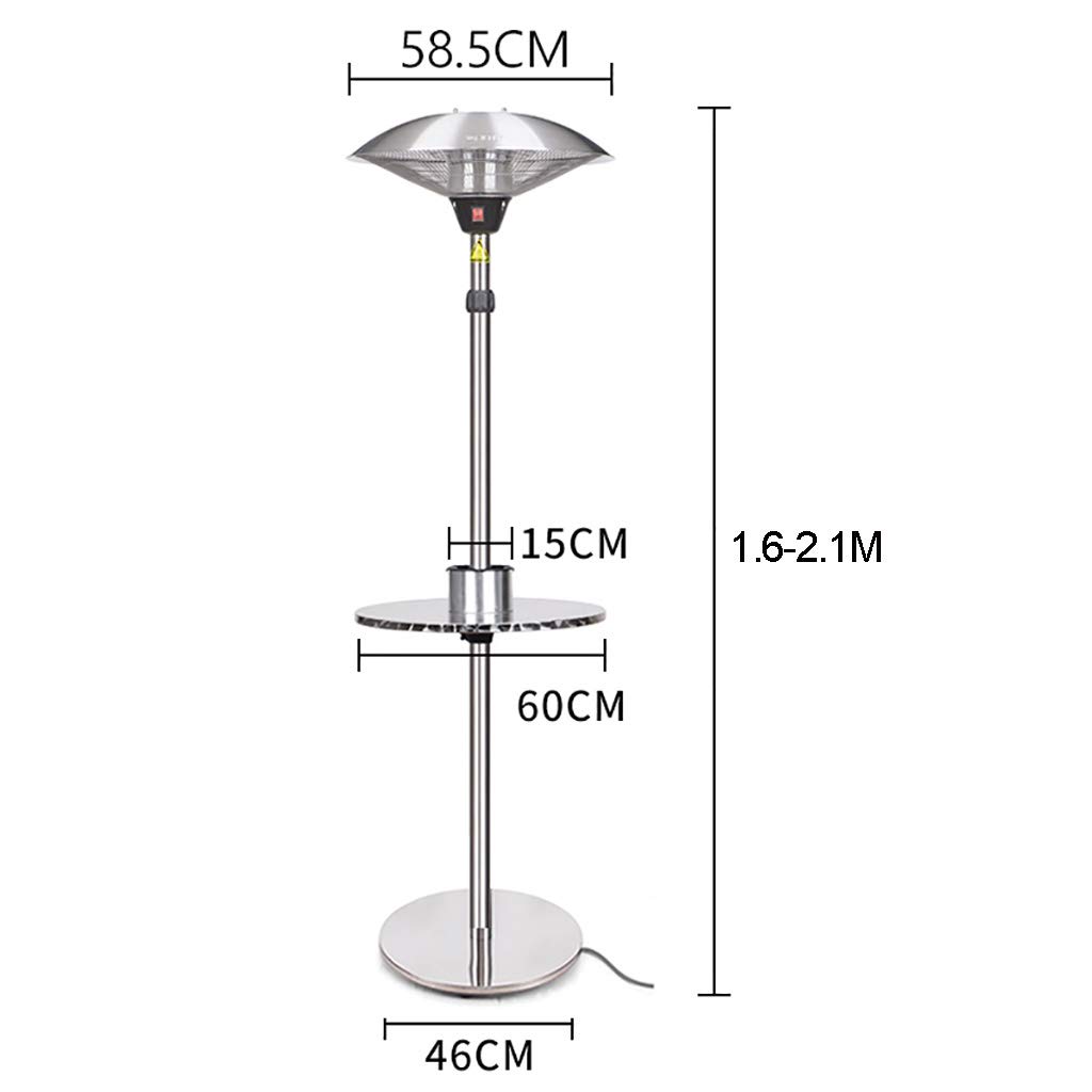 Calentador De Patio Al Aire Libre Eléctrico Infrarrojo Halógeno Jardín, Con Base De Aleación De Aluminio Grueso Y 3 Configuraciones De Calor Para Cafeterías, Restaurantes U Otros Lugares Al Aire Lib
