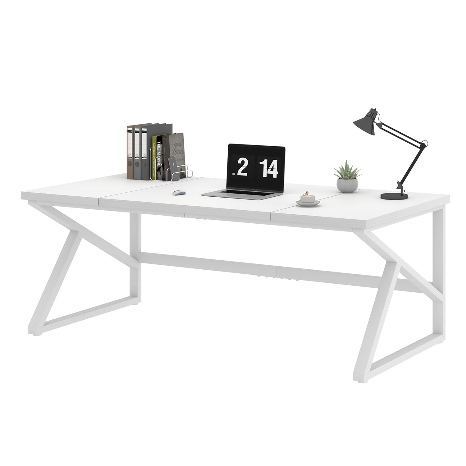 IBF Großschreibtisch 180cm Weiß,Tisch Holz-Metall Gaming Homeoffice | 180cm 2-Personen Schreibtisch Holz-Metall mit großer Platte für Monitore, geeignet für Gaming, Studium & Homeoffice