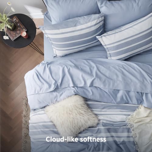 Bedsure Blue Comforter Set, Queen Size Bedding Set, Striped 7 Piece | Bed in a Bag, Bedroom, Plaid, Nautical, Cationic Dyeing, Gift Choice, Whisper-Quiet, OEKO - image 8