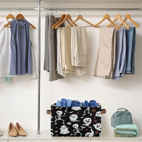 Image of Kigai Storage Basket, Fabric Collapsible Closet Organizer Bin | Halloween Boo Waterproof Foldable Canvas Basket with Handles for Shelves, Nursery, Closet, Bedroom & Bathroom