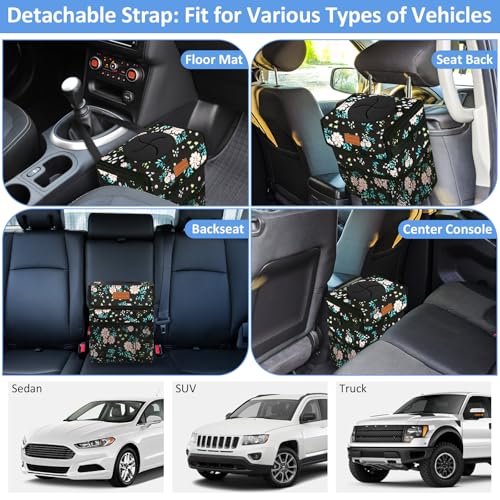Image of ELONGRIVER Car Trash Can Bin for Back Seat Leak Proof, Cute Car Trash Bag Hanging, Vehicle Trash Can for SUV Truck Van, Automotive Garbage Cans Front Seat Colorful Floral, 2 Gallons