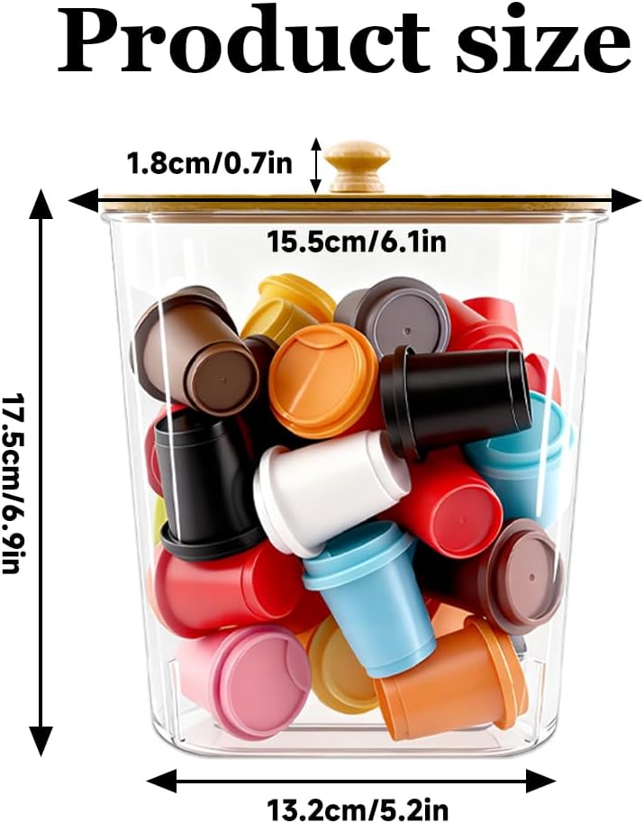 2 Pack Clear Coffee Pod Holder With Bamboo Lids Plastic K Cup Organizer Large Capacity With Wooden Base For Kitchen Countertop, Cafe Bar Organizer, Office Desktop