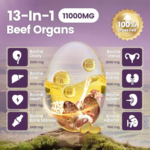 Image of VivoNu Beef Organ Supplement for Women, 400 Day Supply, 11000mg per Serving Beef Organs with Bovine Liver, Ovary, Uterus, Kidney, Heart, Bone & More, 100% Grass Fed, Balance Hormones, Energy