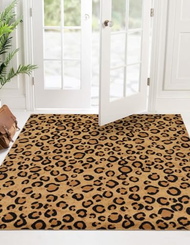 Unique Loom Wildlife Collection Area Rug - Leopard (6' 1" Square Light Brown/Black)