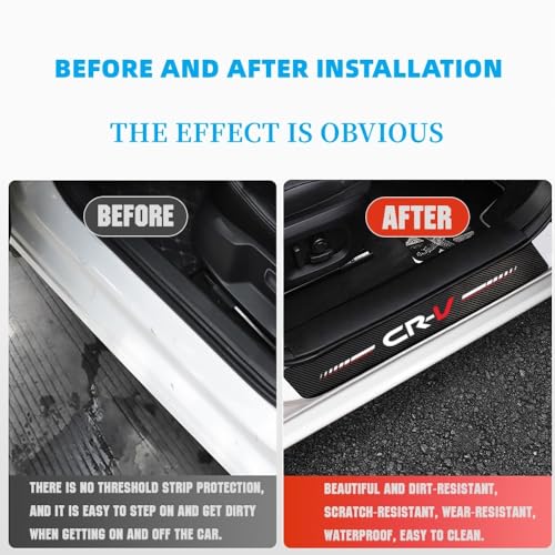 4Pcs Car Door Sill Protector for CR-V Accessories Fit for CRV Carbon Fiber Leather Door Sill Sticker, Decoration Door Sill Scuff Plate Sticker for Auto SUV (C)