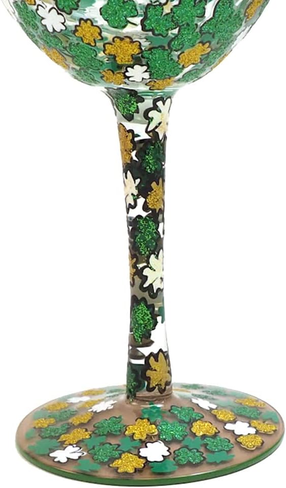 Enesco 6006950 Designs by Lolita Shamrock Hand-Painted Artisan Wine Glass, 15 Ounce, Multicolor