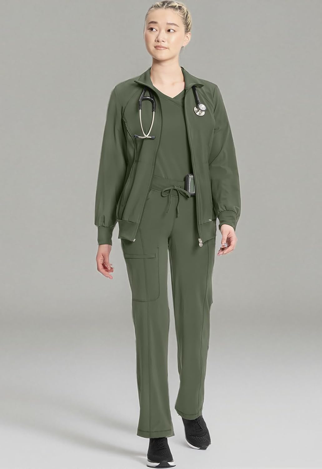 Cherokee Infinity Womens Zip Front Jacket With 2 Pockets Contemporary Fit Back Shoulder Yokes & Front Princess Seams- 2391A - Image 9