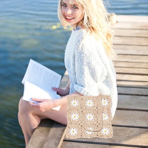 ORIGACH Daisy Crochet Granny Square Shoulder Bag Crochet Handmade Bag for Women Boho Crochet Bag for Shopping, Dating4