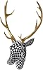 perfk Deer Head Wall Mount Decor Wall Sculpture Hanging Ornament Centerpiece for Living Room, Black White