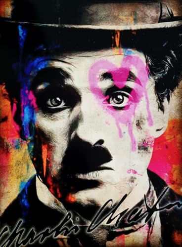Affiche murale décorative série acteurs célèbres série acteurs célèbres Charlie Chaplin Street Art Impression sur papier couché 40 x 30 cm sans cadre