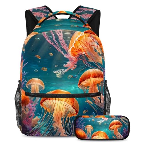 Sac à dos école et collège à motif méduse pour adolescents et enfants