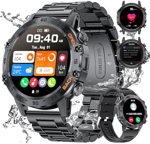 Military Smart Watch for Men with Bluetooth Voice Call, 1.39” HD Smartwatch with Heart Rate SpO2 Blood Pressure Monitor 20 Sports, IP67 Waterproof Tactical Watch for Android iOS, Black