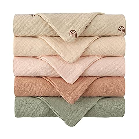 5 Pack Luxury Muslin Squares | Cute Small Baby Burp Cloths by Aloonii (Peach) Cover