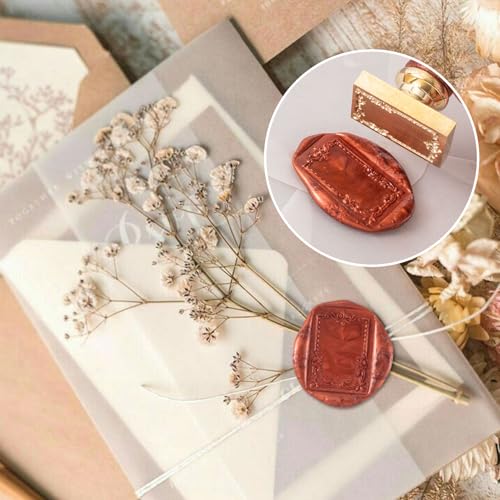 Mxxipp Photo Frame Wax Seal Stamp Kit, Vintage Brass Sealing Wax Stamps Head & Removable Wooden Handle, Rectangle Picture Frame Seal Stamps Set for Wedding Invitations Cards Envelopes Gift Packing