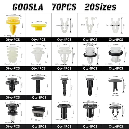Image of 70 Pcs Tesla Clips Tesla Bumper Fender Liner Push Retainer Fastener Rivet Clips,20 Popular Sizes Tesla Fasteners Tesla Clip Tesla Rivets for Tesla Body Interior and Exterior Retainer Fastener Clip
